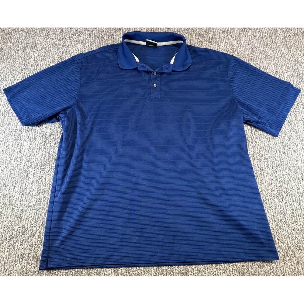 Nike‎ Golf Polo Shirt Mens XL Blue Black Stripe Dri Fit 274038-438 Performance